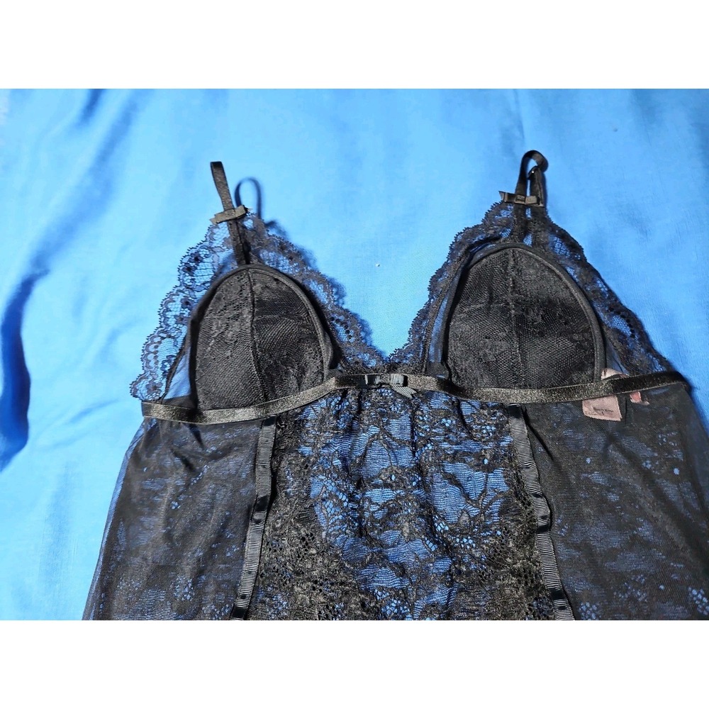Victoria's Secret Very Sexy Black Lace Babydoll Lingerie Sheer Open Back Large